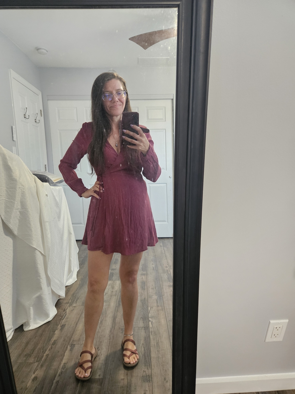 Women’s Plum V-Neck Long Sleeve Wrap Dress - Picture 4 of 10